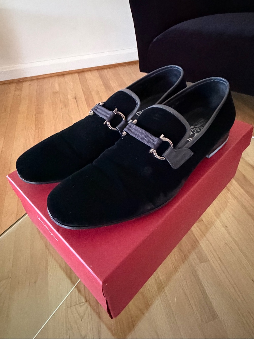 Ferragamo Men's Black Velvet Bit Loafers